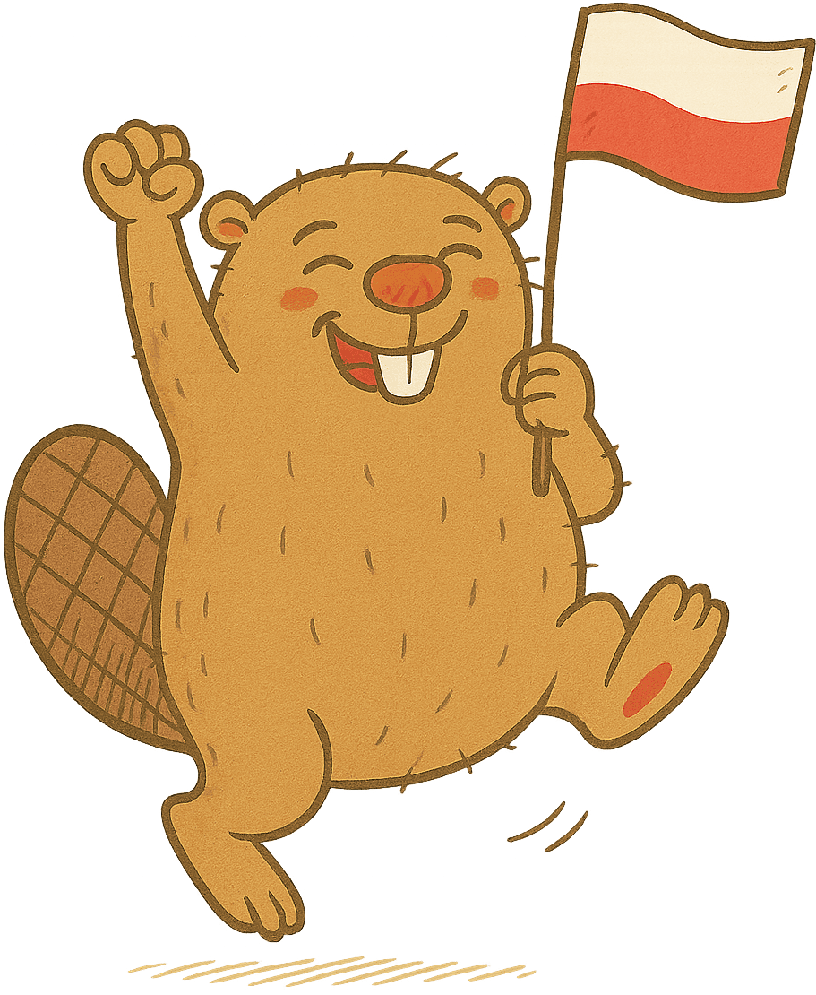 Bóbr Emigratora z polską flagą